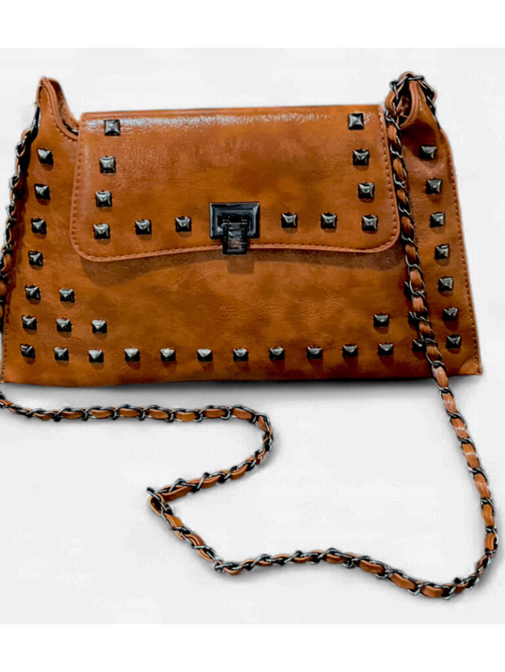 NEW Vintage Y2K Euro Envelope Crossbody Shoulder Bag Purse Cognac Faux Leather - Picture 3 of 8